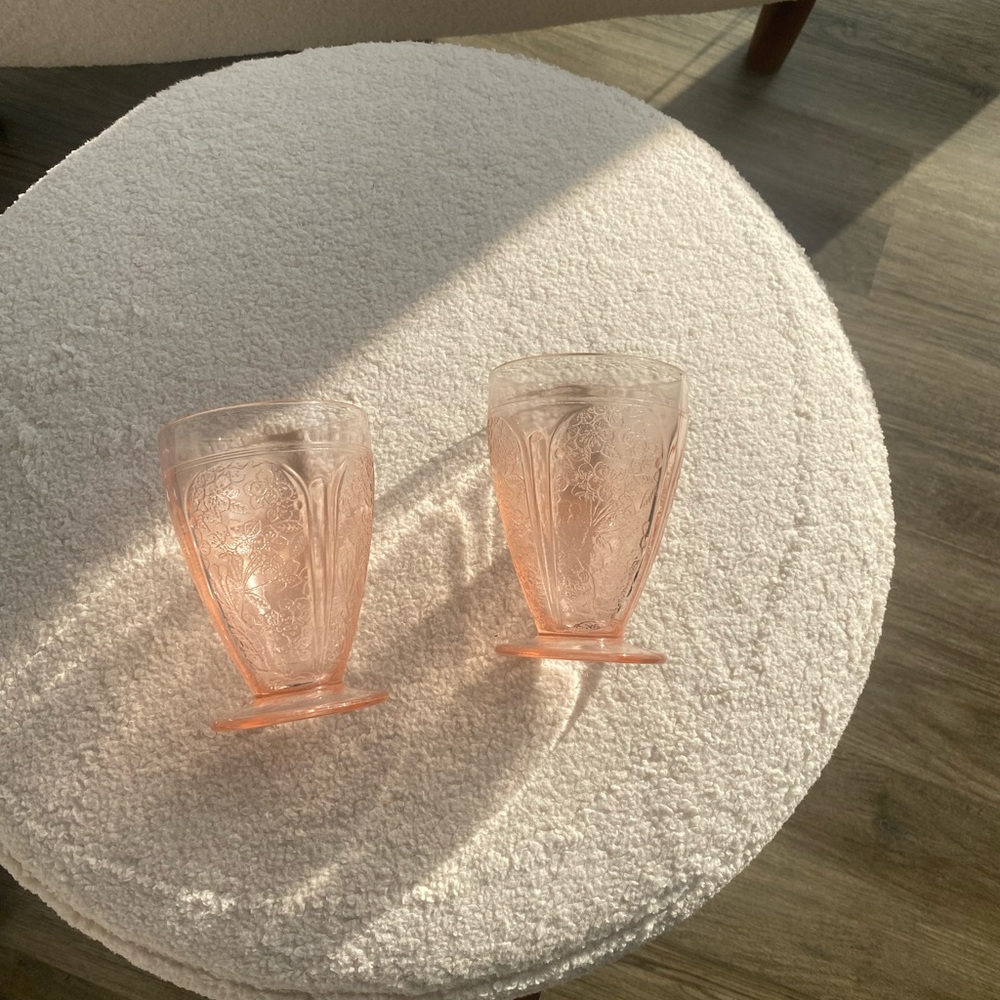 Vintage Glassware Pink Glass Wine Glass Cocktail Glass set of 2